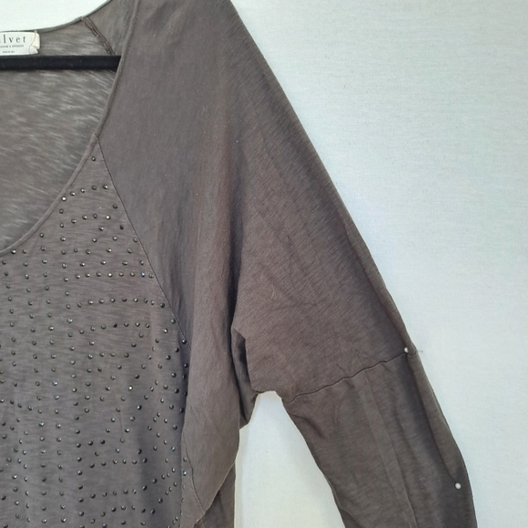 Velvet by Graham & Spencer Gray Studded Long Sleeve Slub Tee T-shirt Dolman szM - Picture 4 of 9